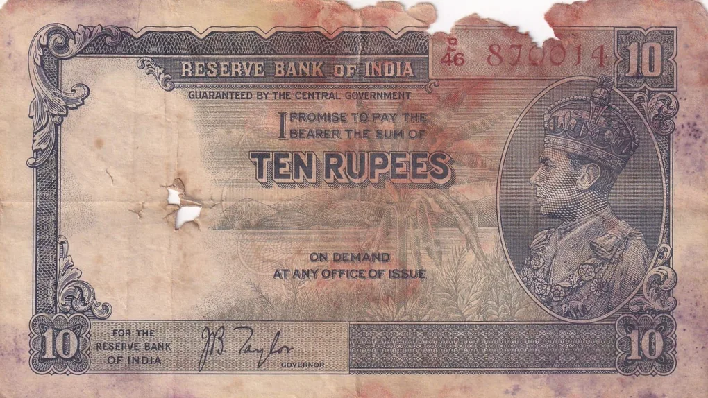 British-India 10 Rupees (George VI) Governor J B Taylor Rare Note (Condition As Per Image)