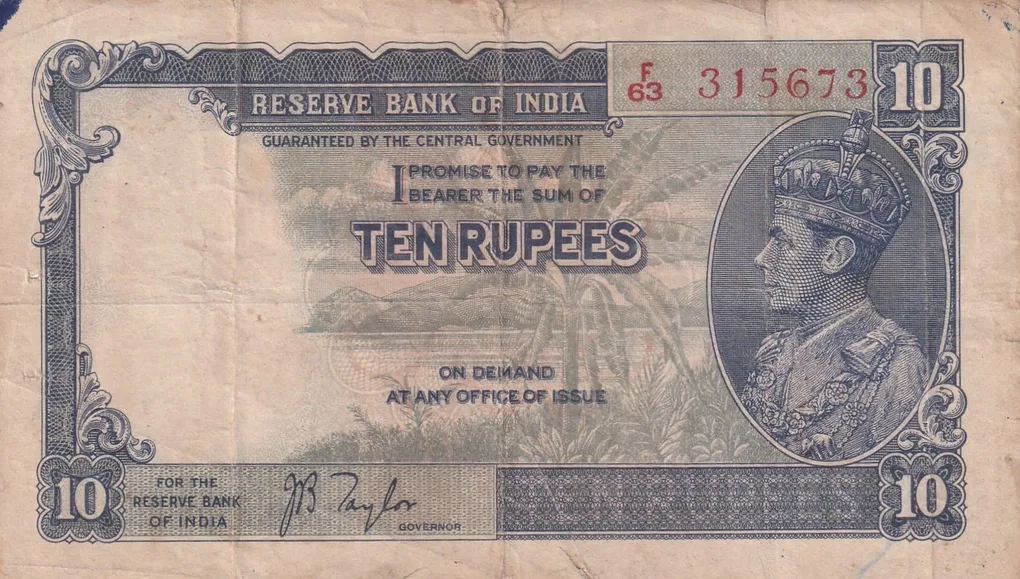 10 Rupees George Fifth Governor J .B Taylor Rare High Graded Note
