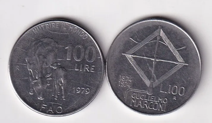 Italy 2 Different 100 Lira Rare Commemorative UNC Coin Set #E-64
