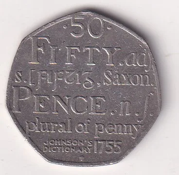 United Kingdom 50 Pence 2005 - Elizabeth II ; Johnson's Dictionary Rare Coin #E-81