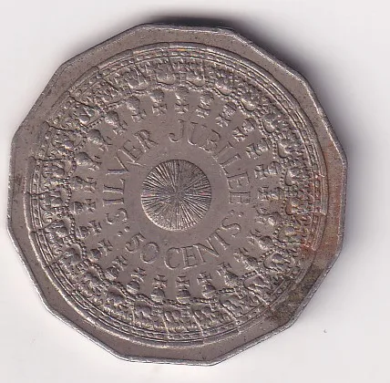 Australia 50 Cents 1977 - Elizabeth II 2nd Portrait - Silver Jubilee Rare Coin #E-116