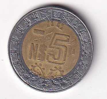 Mexico 5 Nuevos Pesos (1993) Rare Bimetallic Coin#E- 129