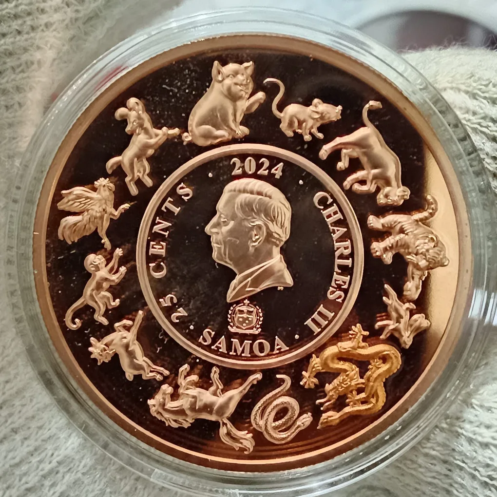 Ex Rare Proof Coin Manjusri VS Dragon 2024 Year 25 Cents Charles III Samoa
