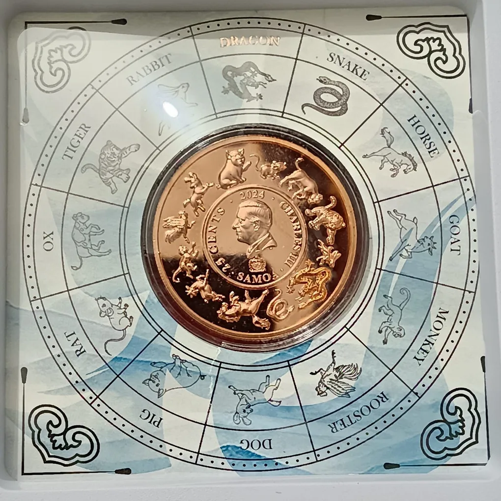 Ex Rare Proof Coin Manjusri VS Dragon 2024 Year 25 Cents Charles III Samoa
