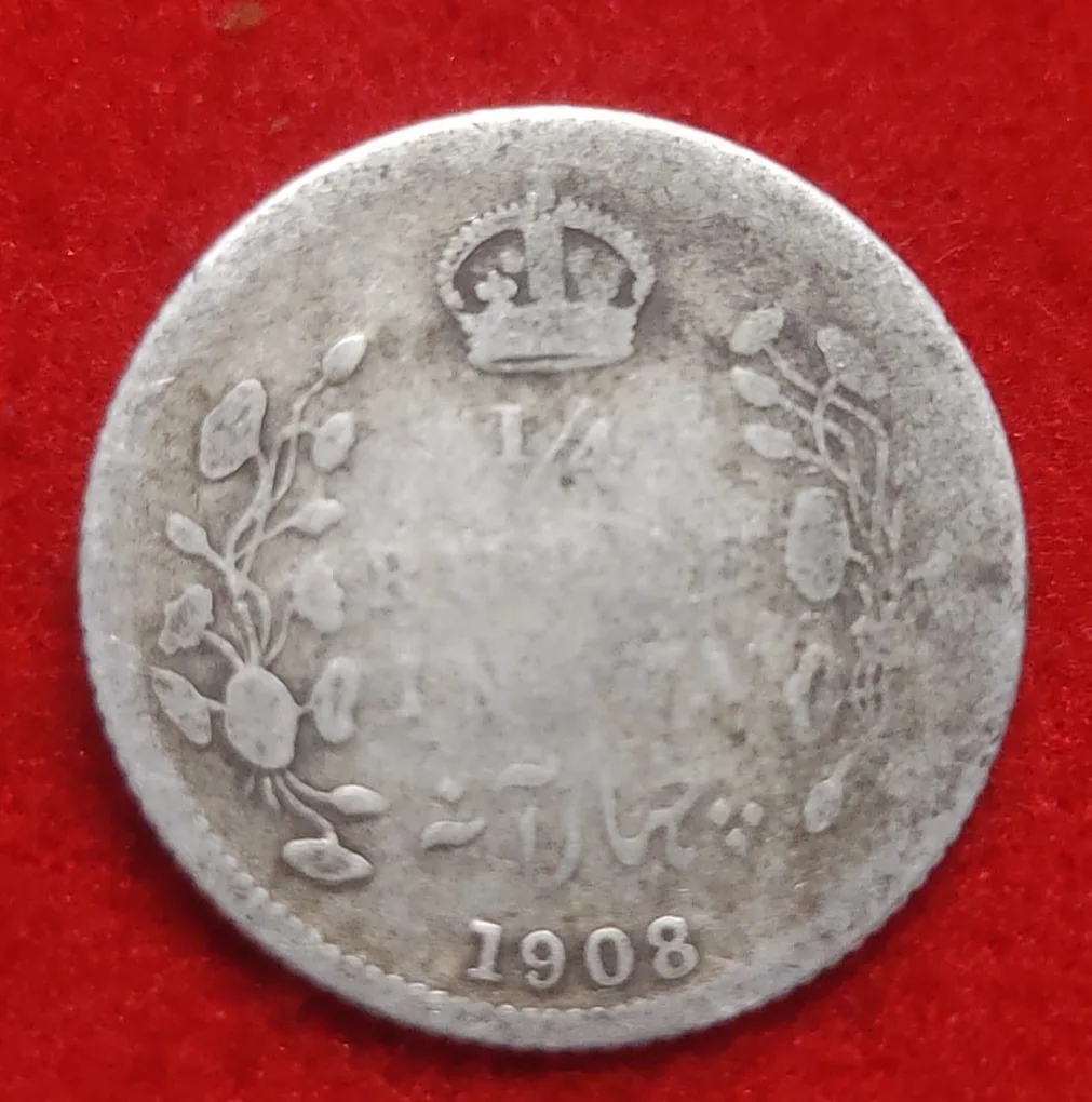 1/4 Rupee Silver Coin Edward VII 1908 Calcutta Mint