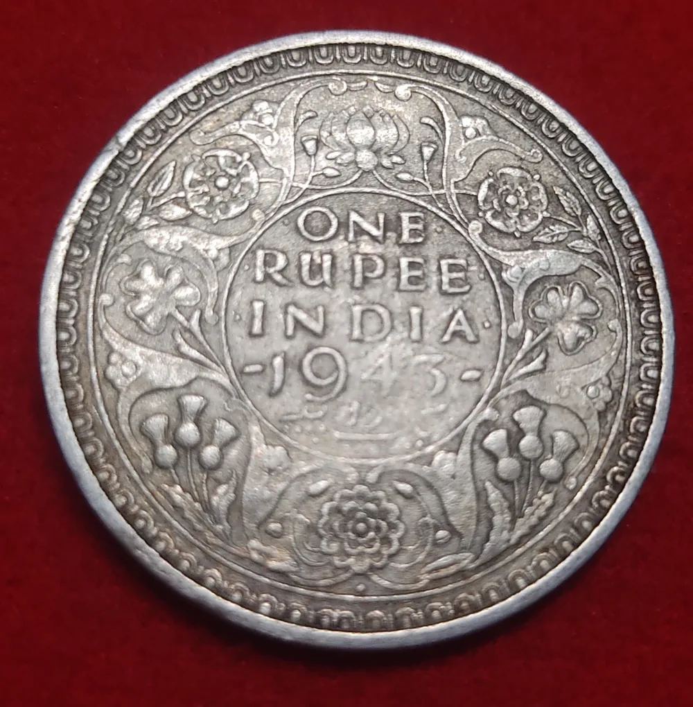 One Rupee Silver Coin George VI 1943 Bombay Mint