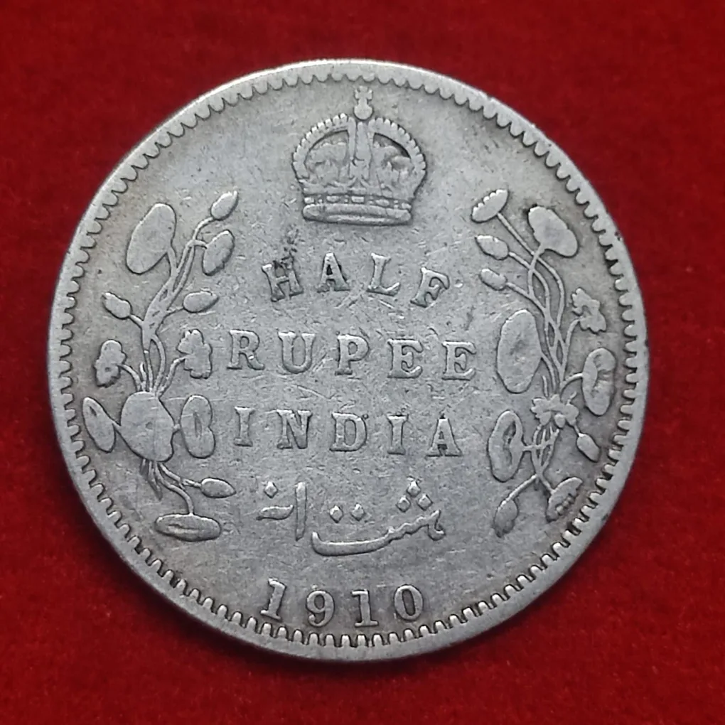 Half Rupee Silver Coin Edward VII 1910 Calcutta Mint
