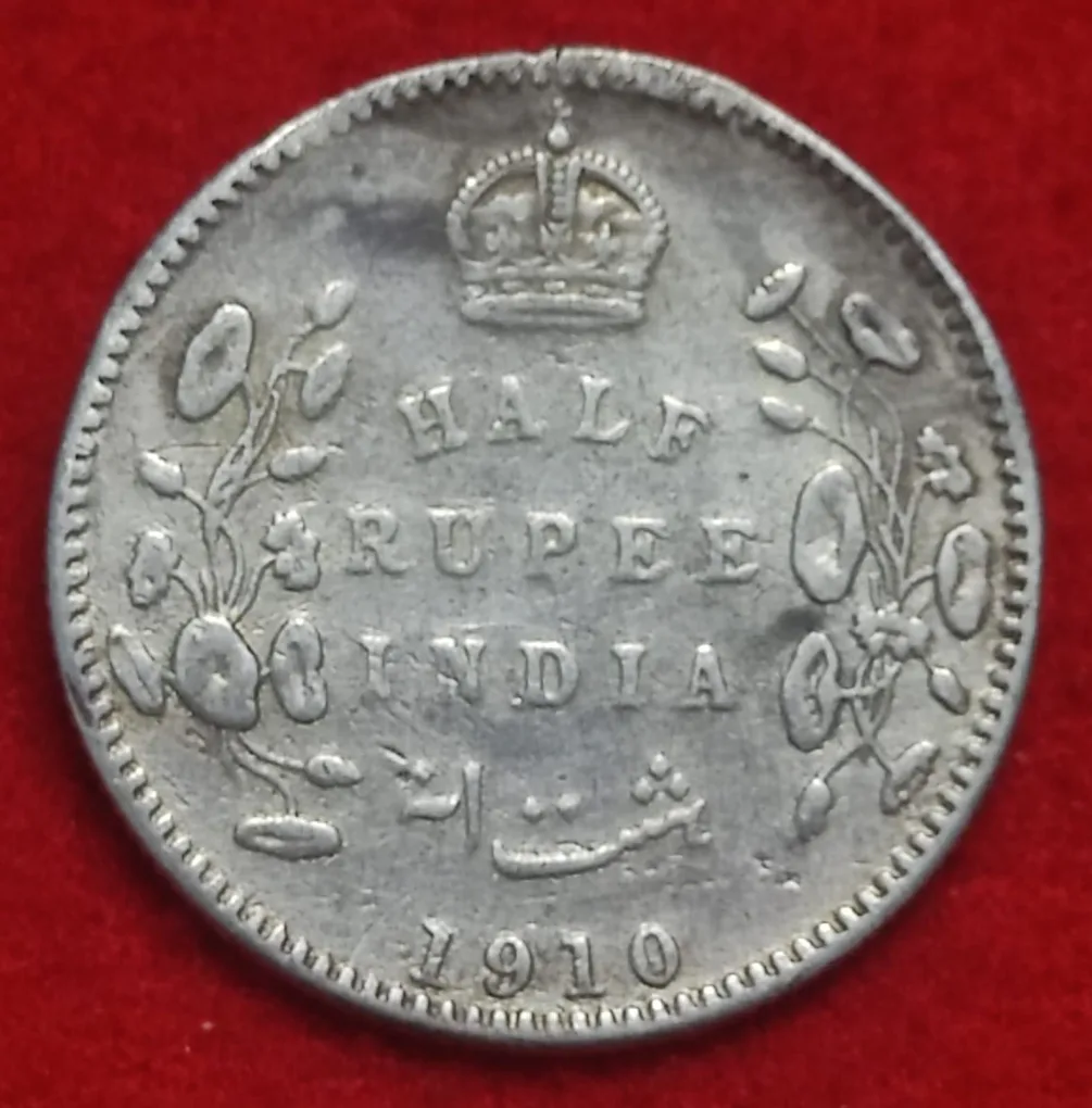 Silver Half Rupee Coin King Edward VII Calcutta Mint 1910