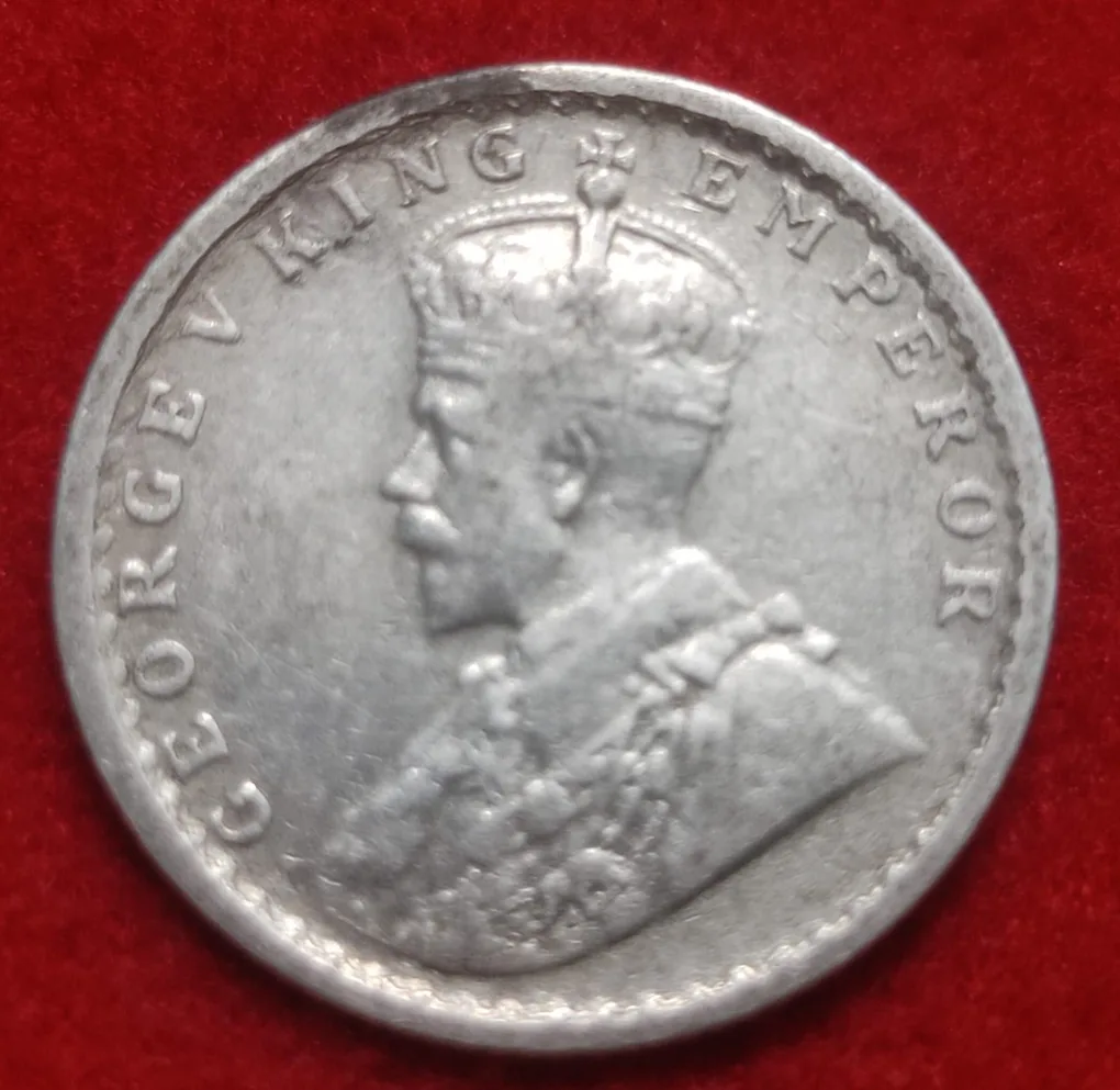 Silver One Quarter Rupee George V 1919 Calcutta Mint
