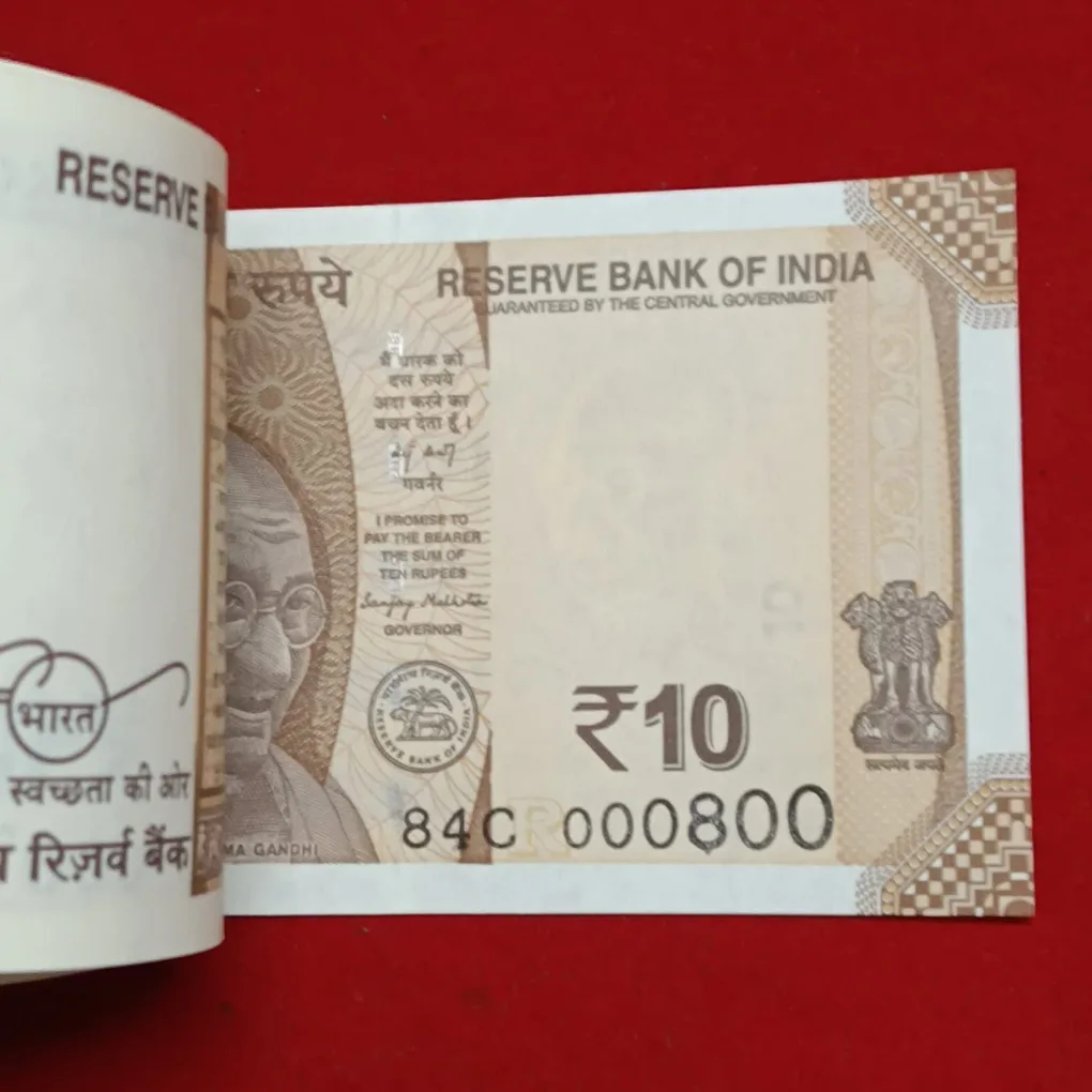 Ten Rs Rare Fancy Notes Bundle 000701 or 000786 Ultra Gem Bunc Condition Full Bundle Governor Sanjay Malhotra Year 2025