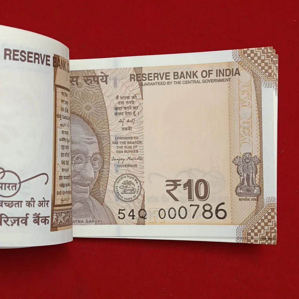 Ten Rs Rare Fancy Notes Bundle 000701 or 000786 Ultra Gem Bunc Condition Full Bundle Governor Sanjay Malhotra Year 2026