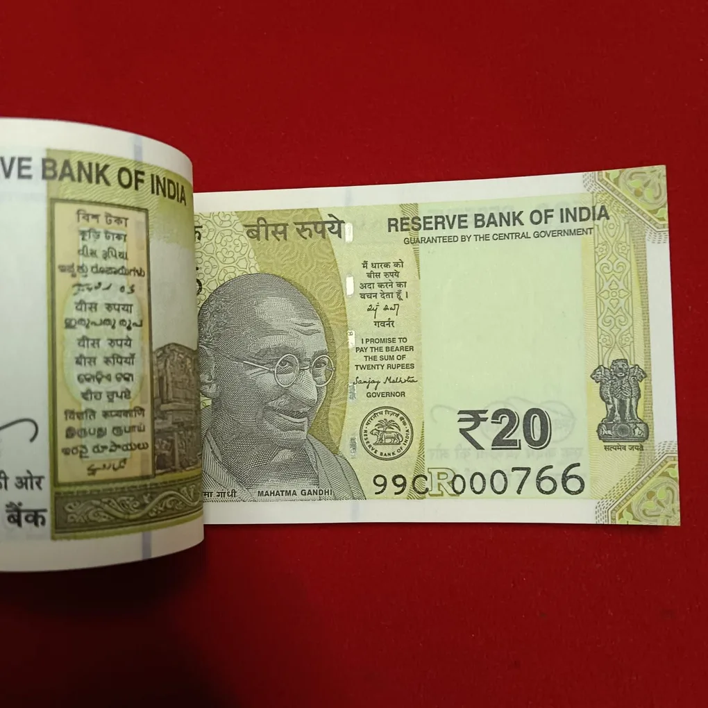 20 Rs Rare Full Bundle 000701 Fancy Number Note 000786 Gem Bunc Condition Year 2025
