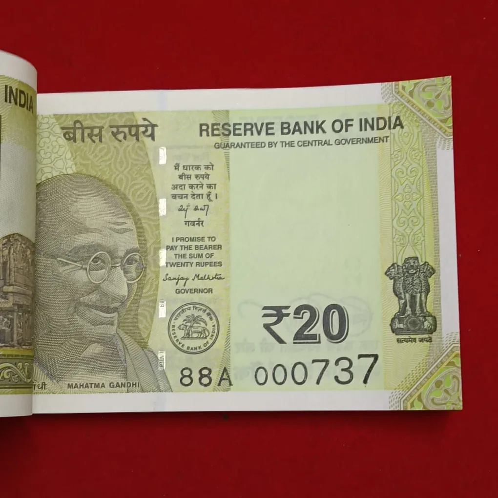 20 Rs Rare Full Bundle 000701 Fancy Number Note 000786 Gem Bunc Condition Year 2025