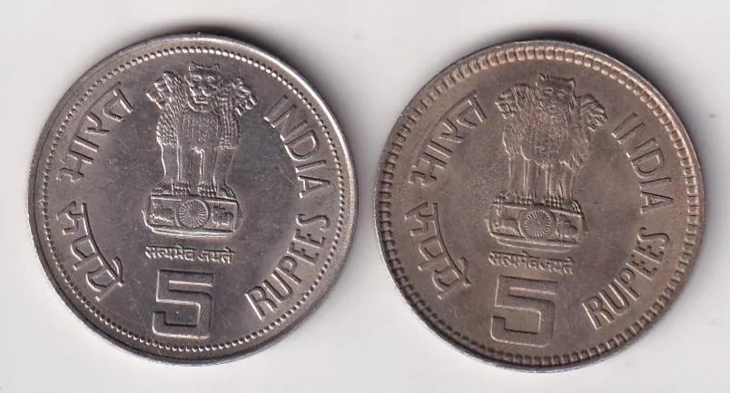 5 Rupees (Indira Gandhi & Jawaharlal Nehru) Big Size Old Issue (2 Coin) Set#E-176