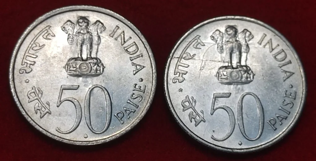 50 Paisa Jawaharlal Nehru Mumbai Mint 1964 - 2 Coin Set Good Condition