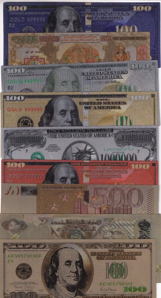 9 Different U.S.A Gold & Silver Plated Note Rare Set