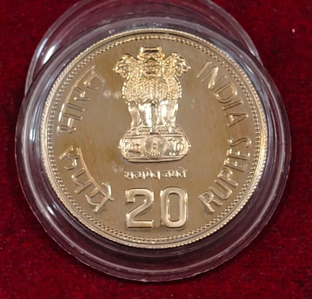 India 20 Rupees 1985 Indira Gandhi Rare UNC Coin with Capsule #C-42