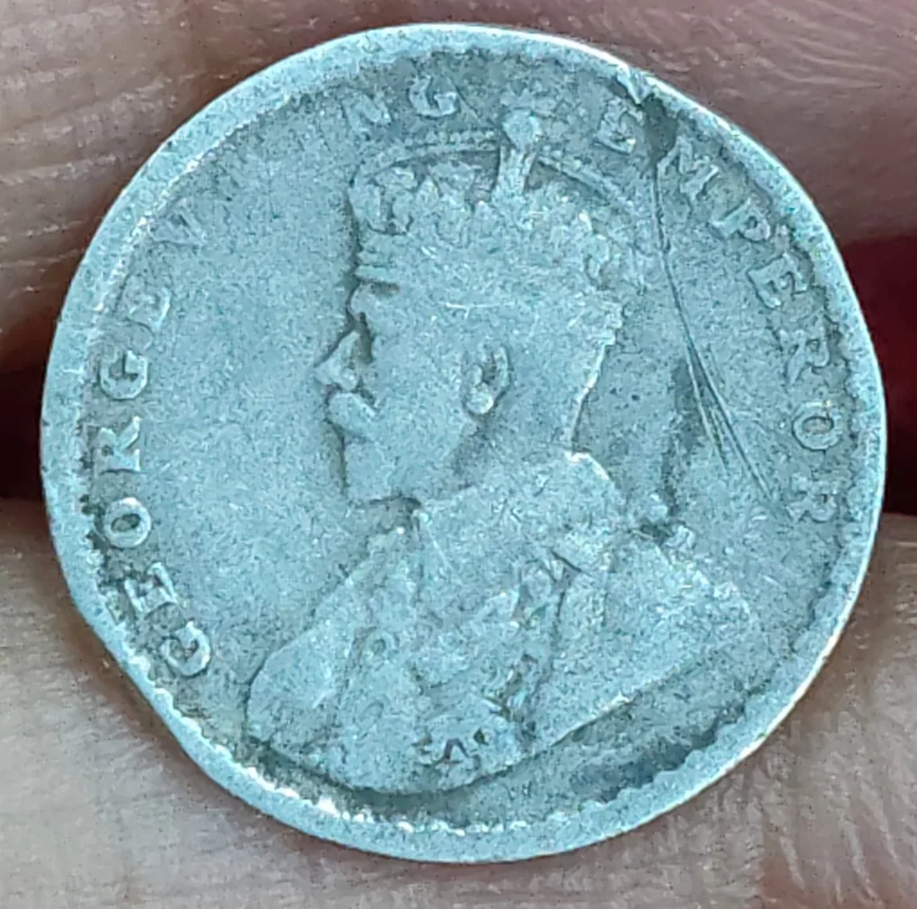 British-India 2 Annas 1912 (George V) Rare Silver Coin#E-277