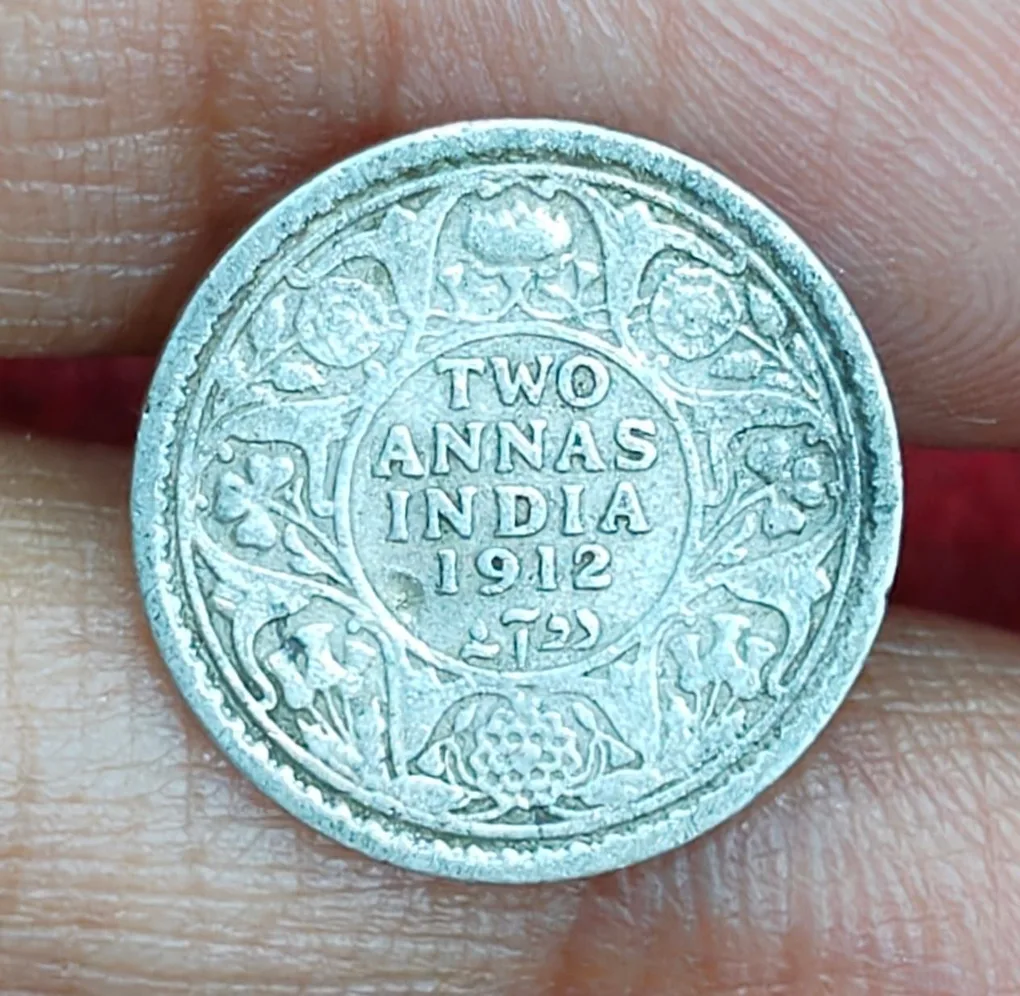 British-India 2 Annas 1912 (George V) Rare Silver Coin#E-282