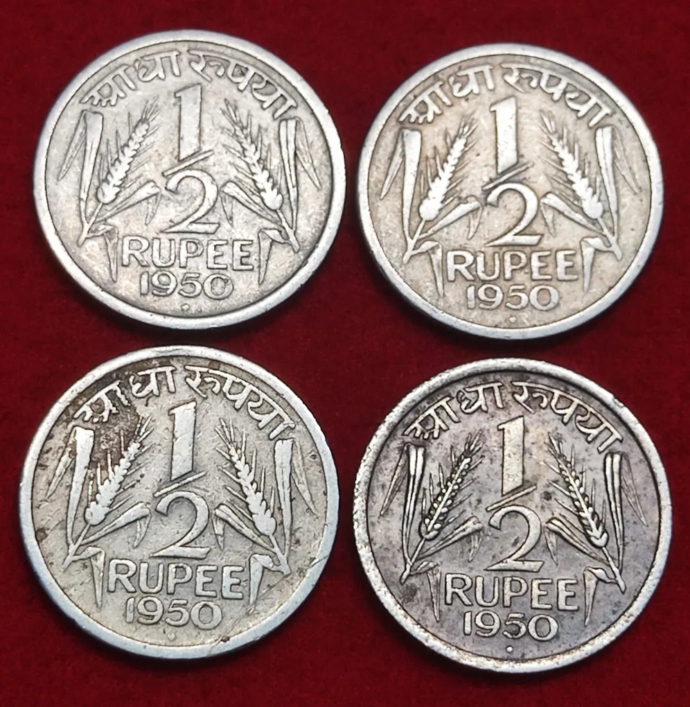 1/2 Rupee 1950 Bombay Mint Lot of 4 Coin Price