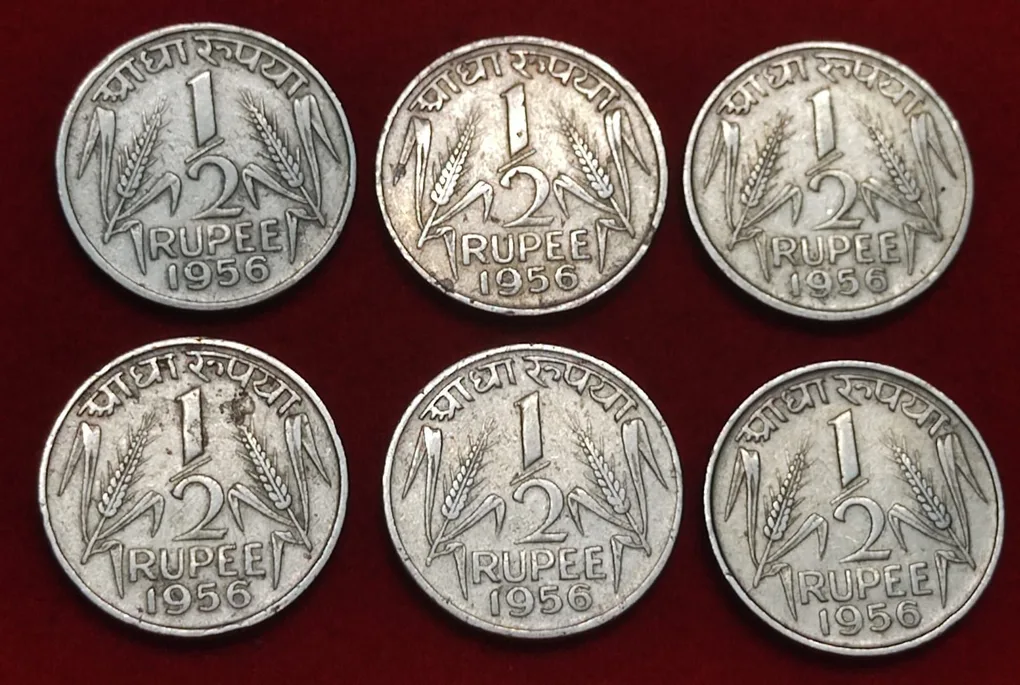 Half Rupee Coin Lot of 6 Coin Year 1956 Calcutta Mint Price