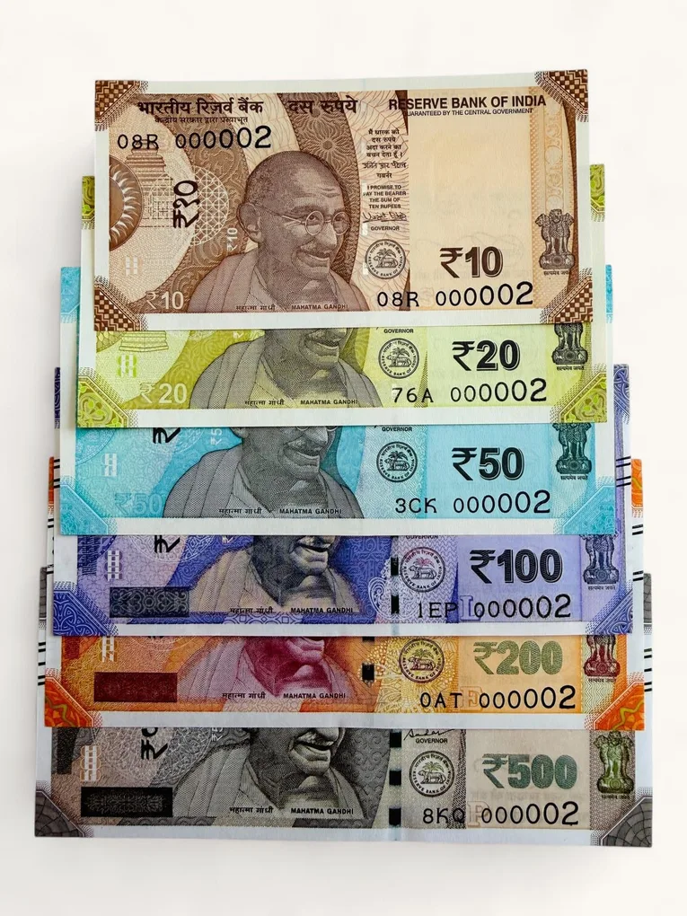 Rs 10 to 500 India Banknote Low Serial Solid Number Set 000002 Number of Moon Gem Unc Unique and Rare