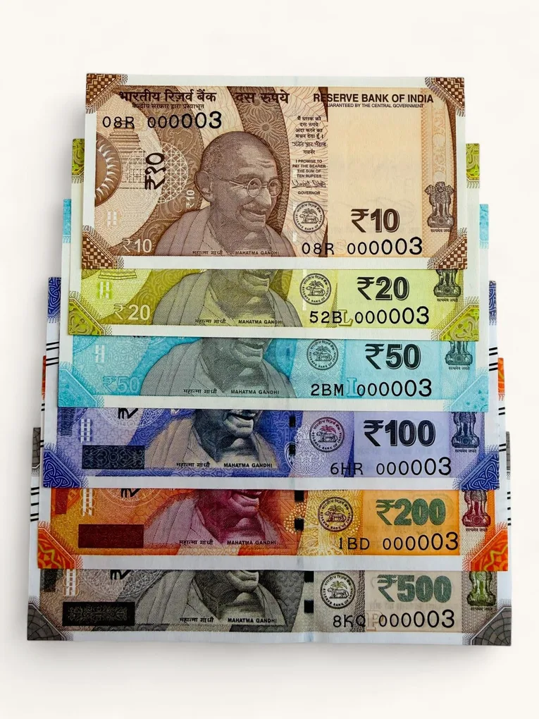 Rs 10 to 500 India Banknote Low Serial Solid Number Set 000003 Number of Jupiter Gem Unc Unique and Rare