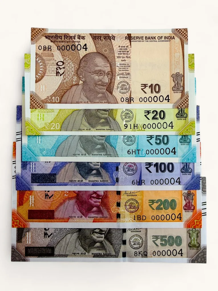 Rs 10 to 500 India Banknote Low Serial Solid Number Set 000004 Number of Rahu Gem Unc Unique and Rare