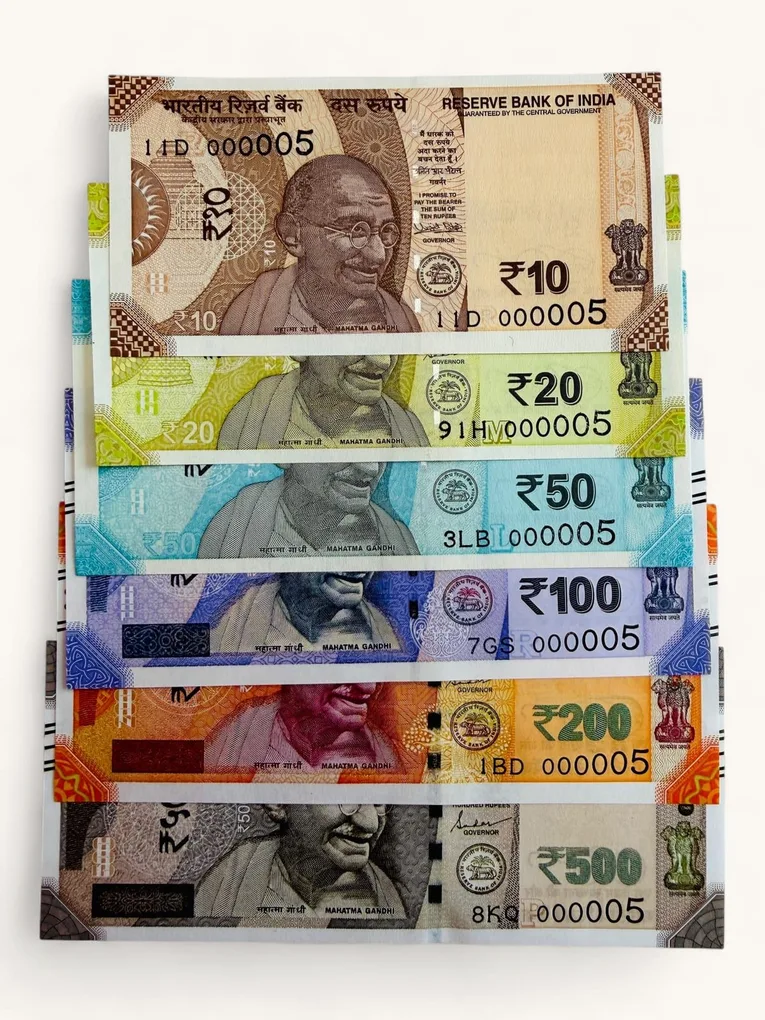 Rs 10 to 500 India Banknote Low Serial Solid Number Set 000005 Number of Mercury Gem Unc Unique and Rare