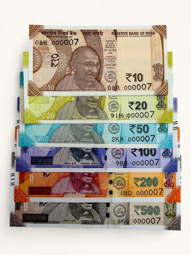 Rs 10 to 500 India Banknote Low Serial Solid Number Set 000007 Number of Ketu Gem Unc Unique and Rare