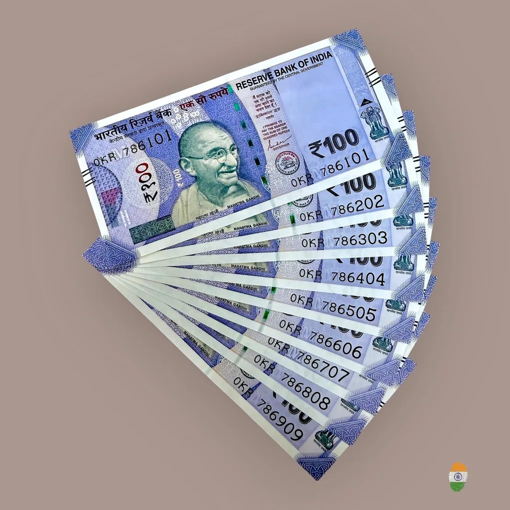 Rs 100 India Banknote Holy Fancy Set 786101 to 786909 Gem Unc Unique and Rare
