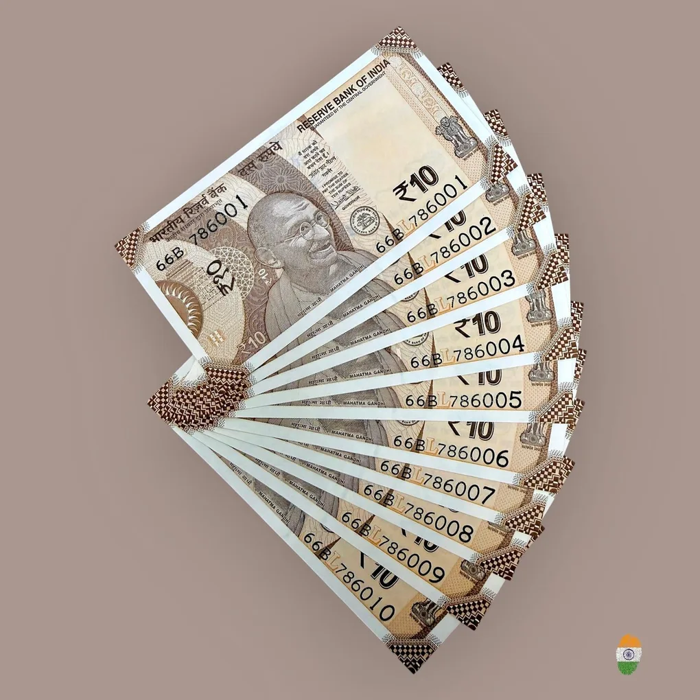 Rs 10 India Banknote Holy Fancy Set 786001 to 786010 Gem Unc Unique and Rare