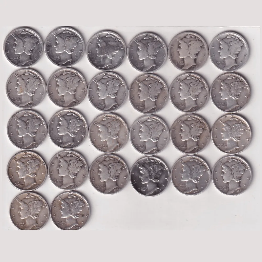 26 Different Date America One Dime "Mercury Dime" Rare Silver Coin ( 26 Coin Set ) #C-18
