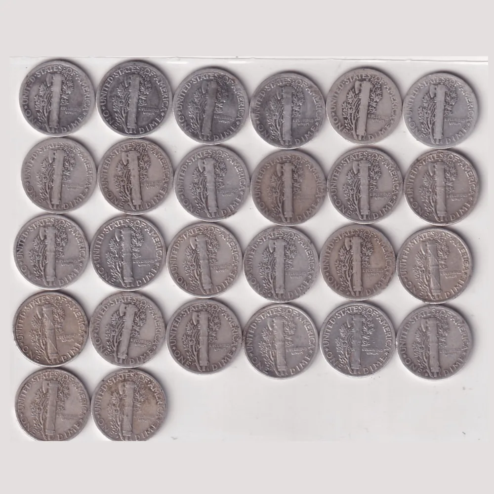 26 Different Date America One Dime "Mercury Dime" Rare Silver Coin ( 26 Coin Set ) #C-18