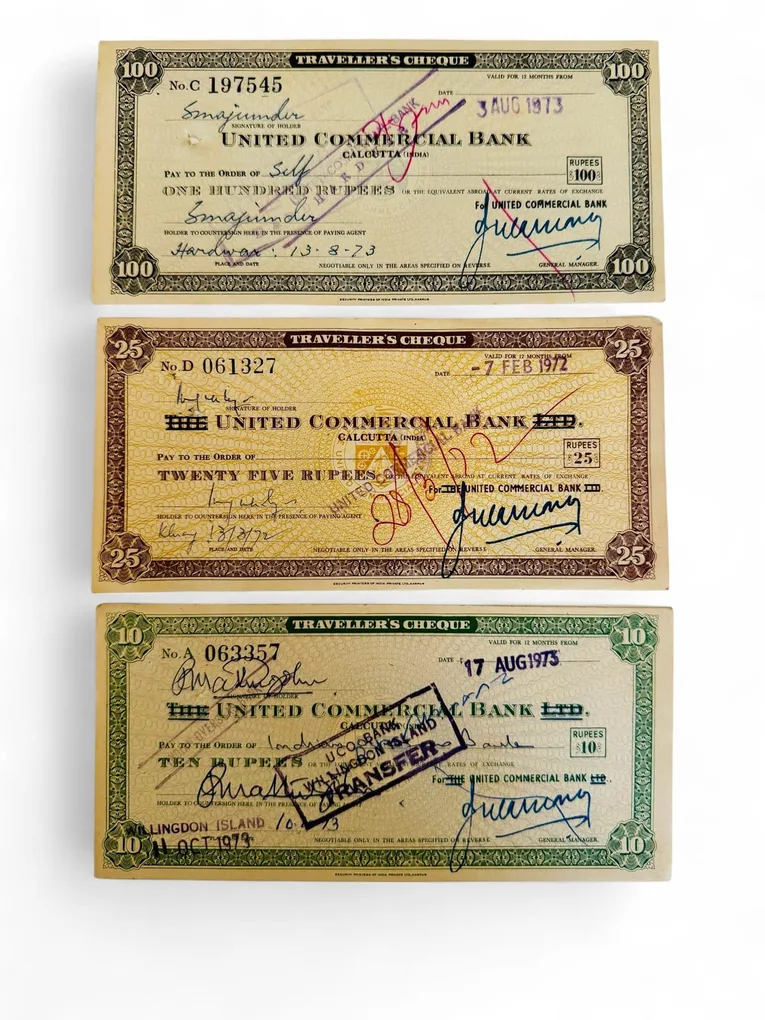 Rs 10 to 100 Travelers Cheque Vintage Issue 1970s The United Commercial Bank Very Unique and Rare