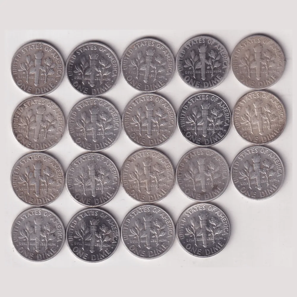 19 Different Date America One Dime "Roosevelt Silver Dime" Rare Silver Coin ( 19 Coin Set ) #C-17