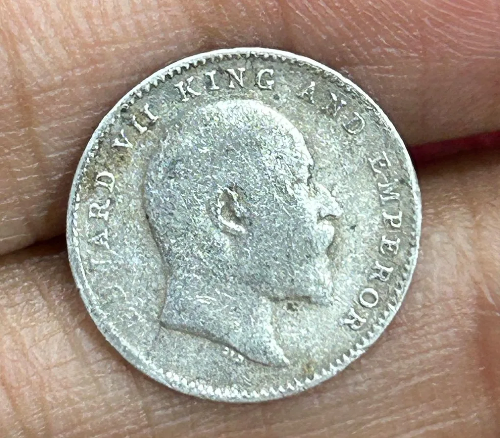 British-India 2 Annas 1907 (Edward VII) Rare Silver Coin #E-250