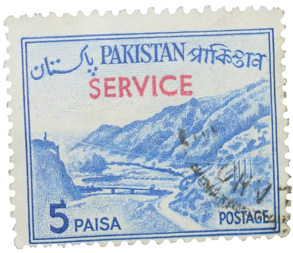 Old Postal Stamp of East Pakistan (Now Bangladesh) Blue Colour with Khyber Pass (AD 1963) 'Service' Over Printed in Red Used Condition as per Image, Rare.