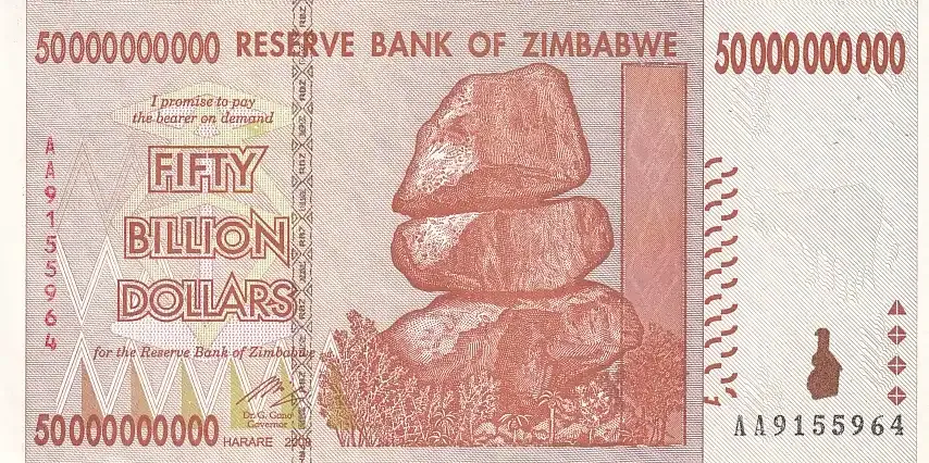 50 Billion Dollars Zimbabwe High Denomination Rare Note