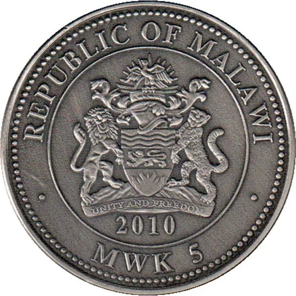 Reproduction Coin - Malawi 5 MWK Silver Plated Color 2010 Coin