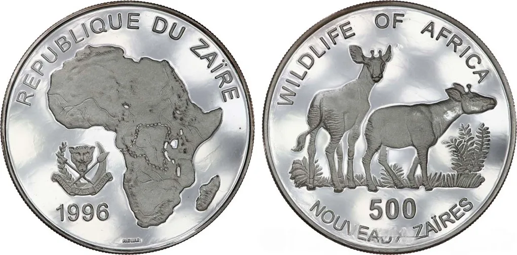 Reproduction Coin - 500 Zaires Silver Plated Wildlfie of Africa Coin