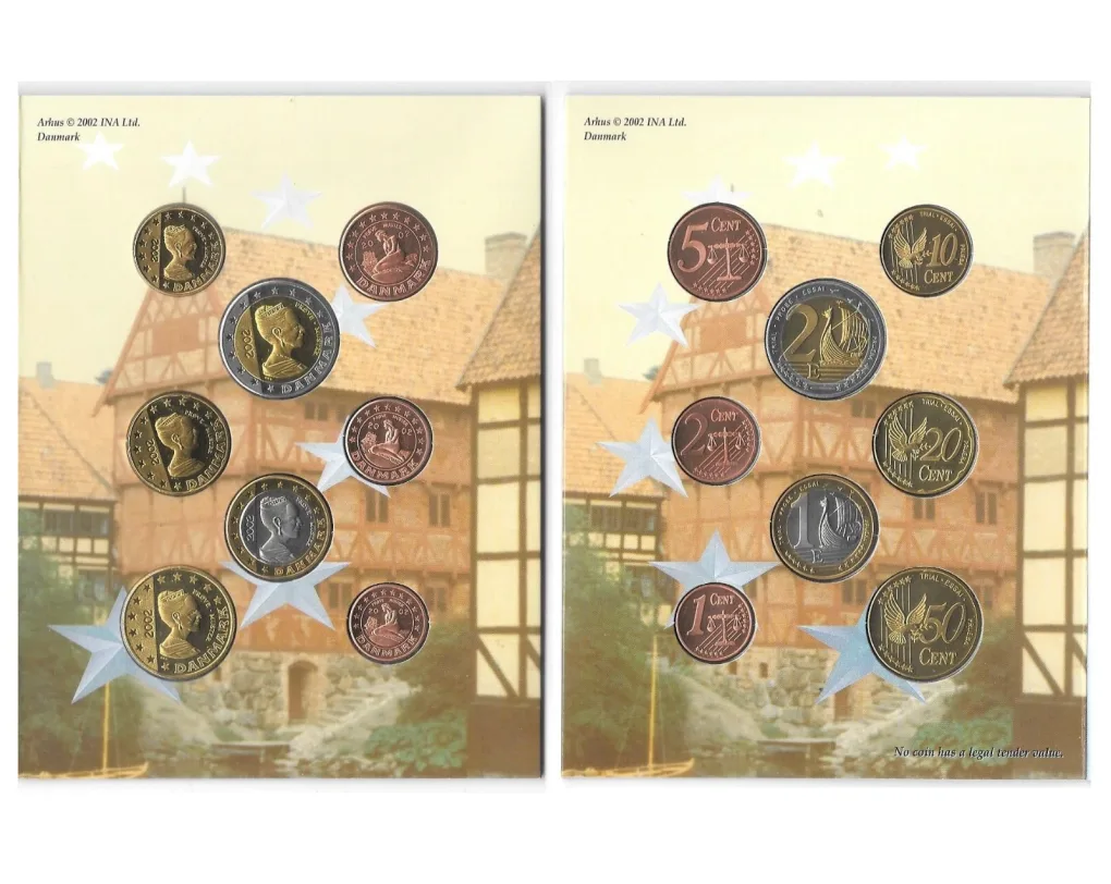 Danmark Euro Pattern 2002 Rare (8 Coin Set ) with Beautiful Folder