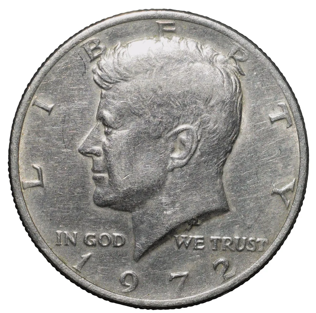 Copper-Nickel 1/2 Dollar of USA (AD 1972) with Portrait of John F. Kennedy