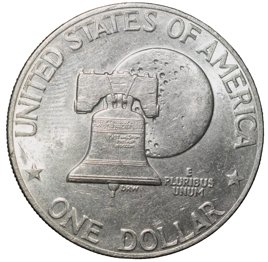 Old Copper-Nickel 1 Dollar of USA (AD 1976) Large "Eisenhower Dollar" United States 200th Anniversary of Independence Scarce