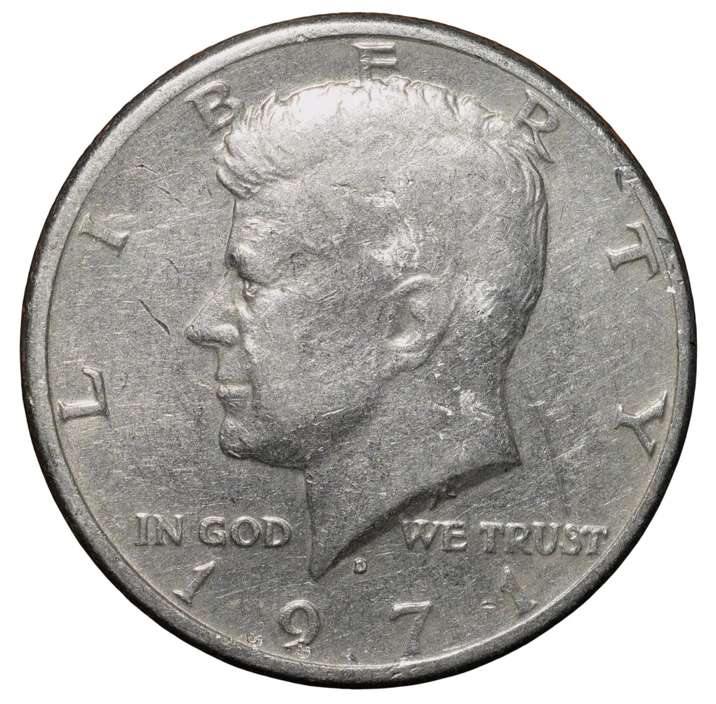 Copper-Nickel 1/2 Dollar of USA (AD 1971) with Portrait of John F. Kennedy