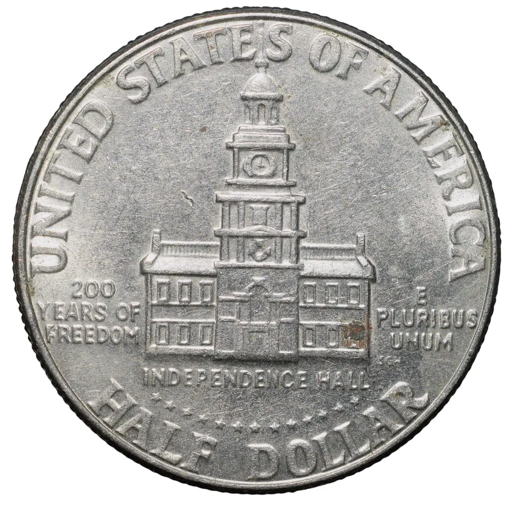 Copper-Nickel 1/2 Dollar of USA (AD 1976) Commemorative issue - Bicentenary of the United States Declaration of Independence 1776-1976 About UNC Grade