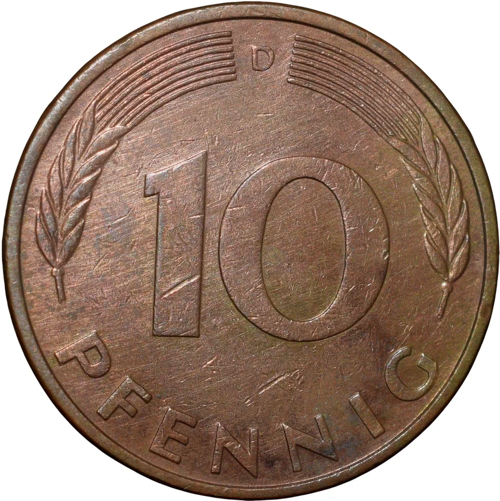 Brass 10 Pfennig of Germany (AD 1985) with Oak Sapling