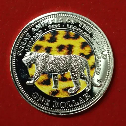 Elizabeth One Dollar 2009 - FIJI Great Animals of the World” series featuring a Leopard FIZI Country Proof Coin