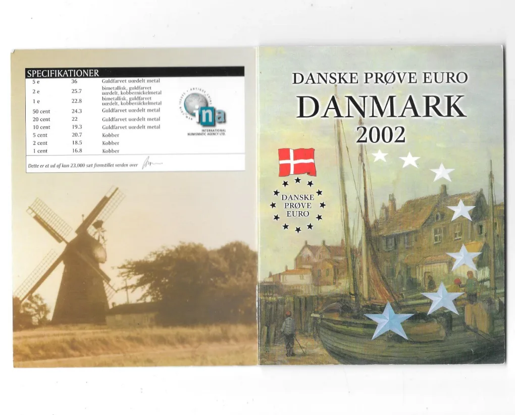 Danmark Euro Pattern 2002 Rare (8 Coin Set ) with Beautiful Folder
