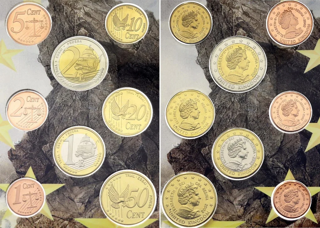 United Kingdom Euro Pattern 2002 Rare (8 Coin Set ) with Beautiful Folder